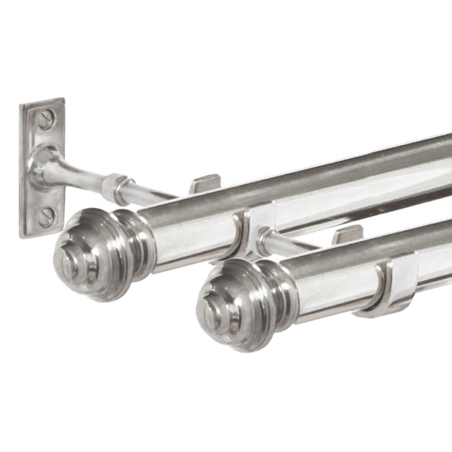 Dubbel gardinstång (2 meter) Odessa 1910 komplett nickel (hållare & ändknoppar) (bild för) Dubbel gardinstång (2 meter) Odessa 1910 komplett nickel (hållare & ändknoppar)