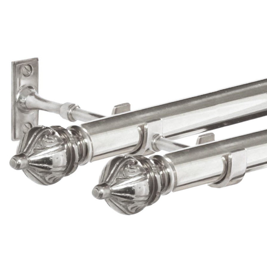 Dubbel Gardinstång (1 meter) Odessa 1890 med hållare & ändknoppar i nickel (bild för) Dubbel Gardinstång (1 meter) Odessa 1890 med hållare & ändknoppar i nickel